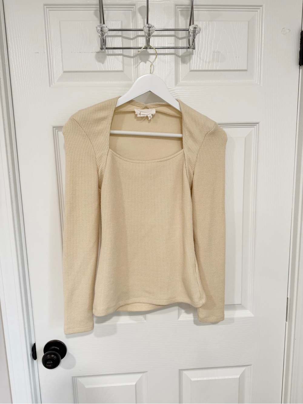 Anthropologie Cream Ribbed Long Sleeve Square Neck Top - Picture 7 of 7